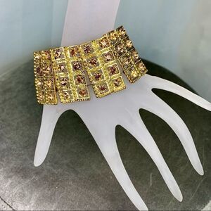 𝅺GOLD bronze rhinestone stretchy chunky bracelet
